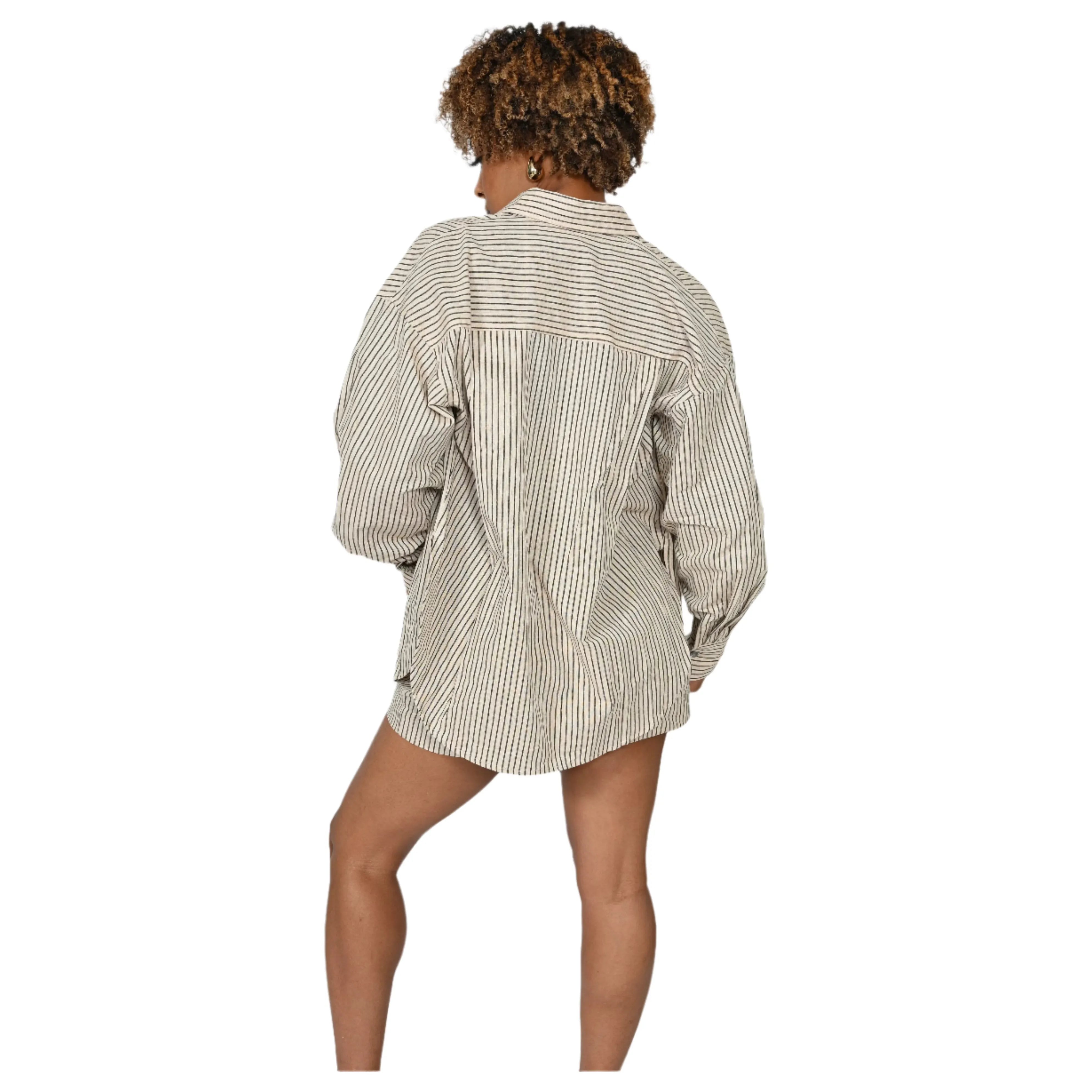 Neutral Striped Linen Boyfriend Shirt