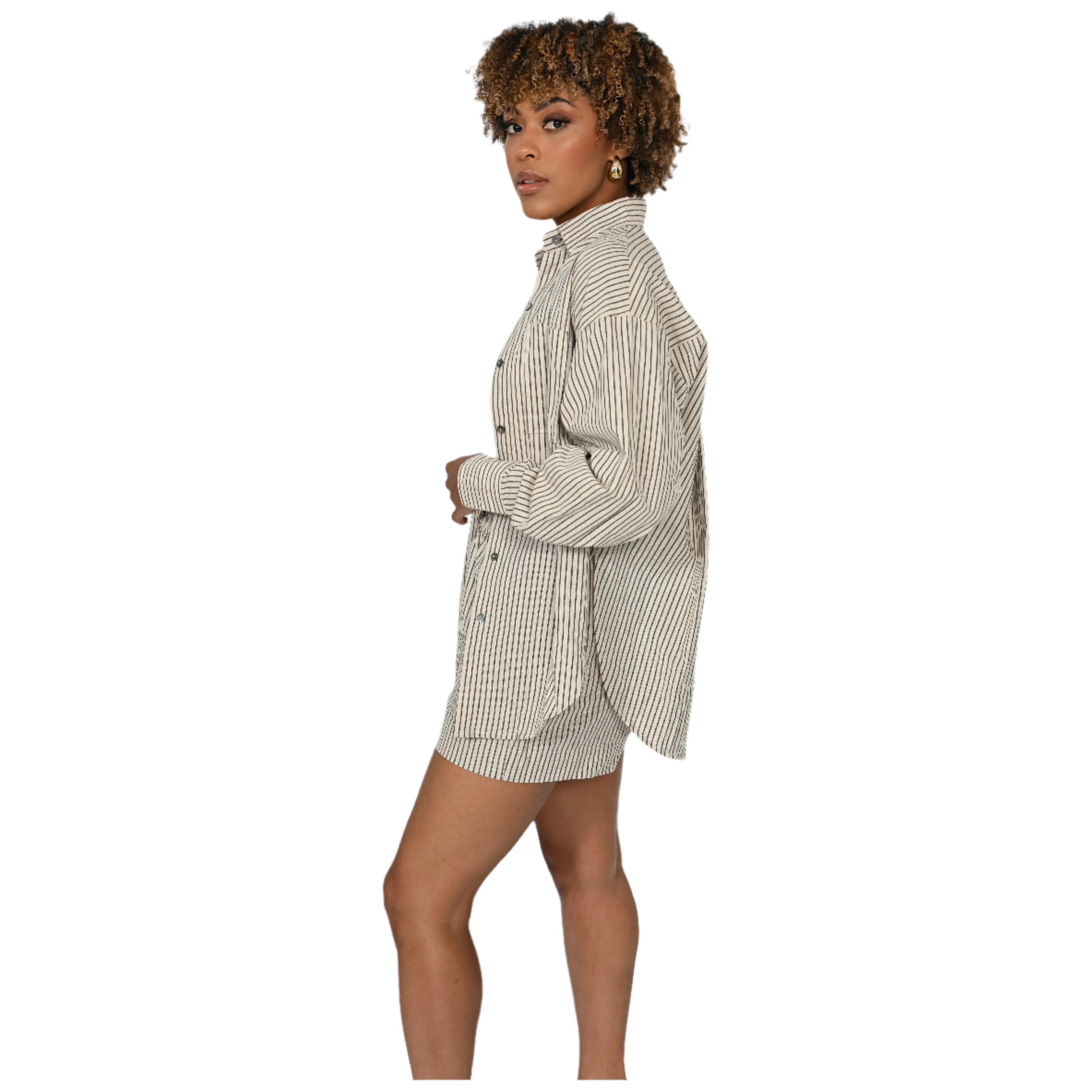 Neutral Striped Linen Boyfriend Shirt